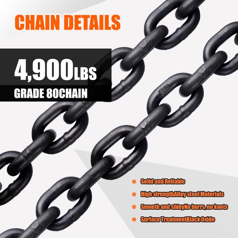 TKK G80 Transport Binder Chain 5/16 Inch x 10 Foot | 4,900 lbs Safe Working Load | Tow Chain with Clevis Grab Hooks | Ideal for Transporting, Towing, and Binding Equipment - Image 5